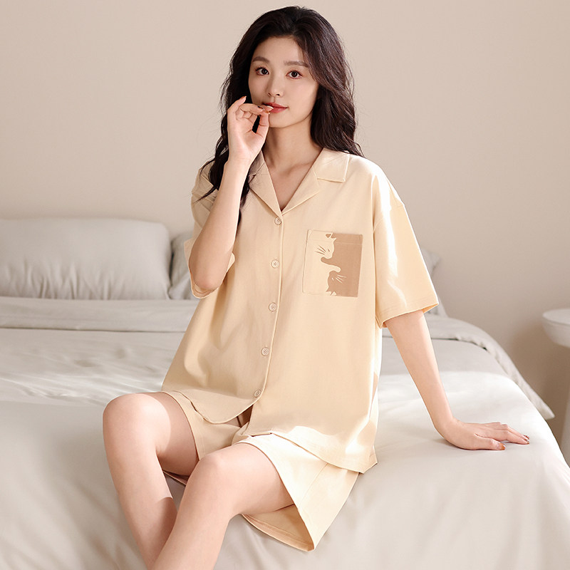 2025玲玲新款女士纯棉开衫短袖短裤黄色猫咪睡衣套装家居服可外穿,女士内衣/男士内衣/家居服,睡衣/家居服套装,淘宝优惠券,粉丝福利购,淘宝优惠卷