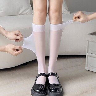 透明袜白色袜子女jk夏天薄款 长筒ins潮丝袜日系 夏季