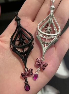 鹿目圆的悲叹之种吊坠磨圆粉色蝴蝶结磨砂黑银色闺蜜玫红水晶项链