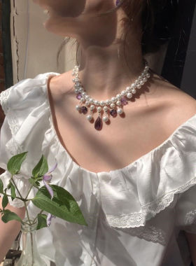 紫水晶珍珠轻奢跳动的心项链个性冷淡风小众设计感女颈链锁骨链