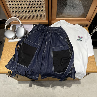 吴小越w1314男童夏装牛仔短裤宽松中大童男孩中裤夏款五分裤子薄
