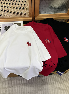 吴小越w1905男童短袖高克重年服韩版小码贴标刺绣绒感t恤中大童