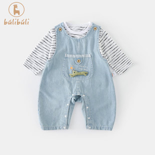 男童牛仔背带裤套装春装2026新款男宝宝长袖打底衫春季衣服两件套