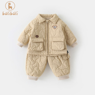 婴幼童套装秋冬装2025新款男宝宝薄棉夹棉外套裤子冬季衣服两件套