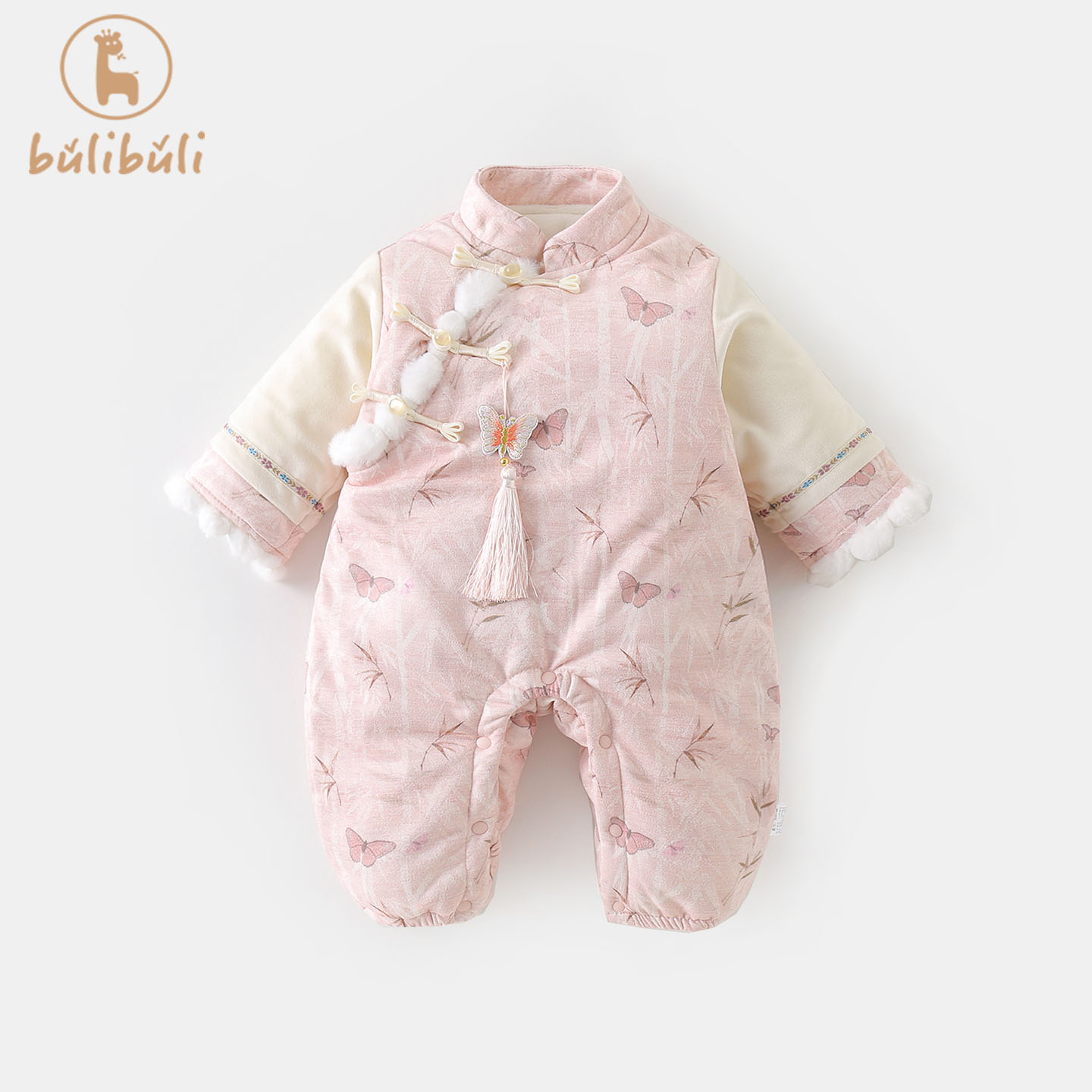 国风婴儿衣服秋冬装女宝宝新中式加绒连体衣深秋满月百天哈衣爬服