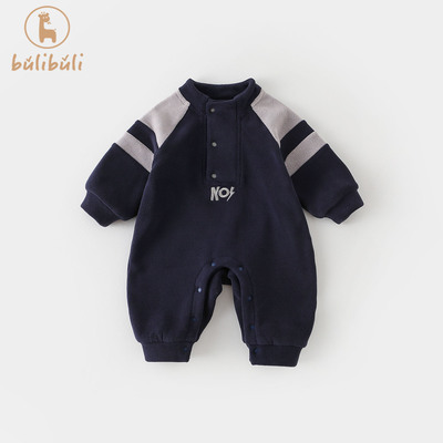 婴儿衣服秋冬装男宝宝奥粒绒连体衣秋冬季外穿时尚洋气哈衣爬爬服
