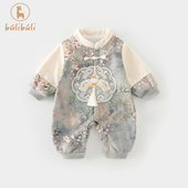 男女宝宝连体衣满月百天周岁哈衣秋季 国风婴儿衣服春装 25新款 爬服
