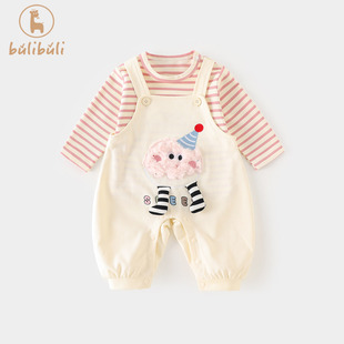 婴幼童背带裤套装春装2025新款女宝宝长袖打底衫春秋季衣服两件套