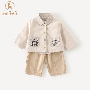 男童套装春装2026新款男宝宝外套衬衫裤子春季婴幼童衣服三件套潮