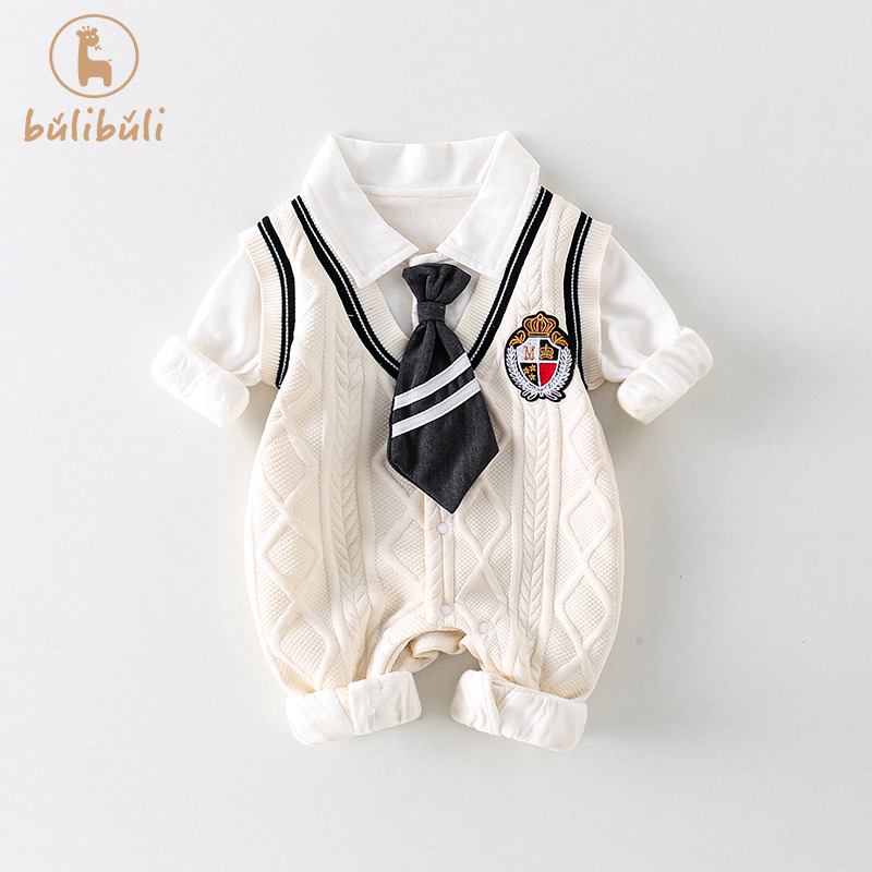 春秋季男宝宝学院风洋气连体衣