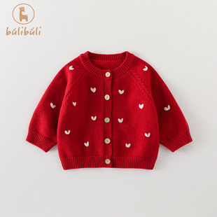 婴幼童毛衣外套秋冬款2025新款女宝宝红色针织开衫上衣秋冬季衣服