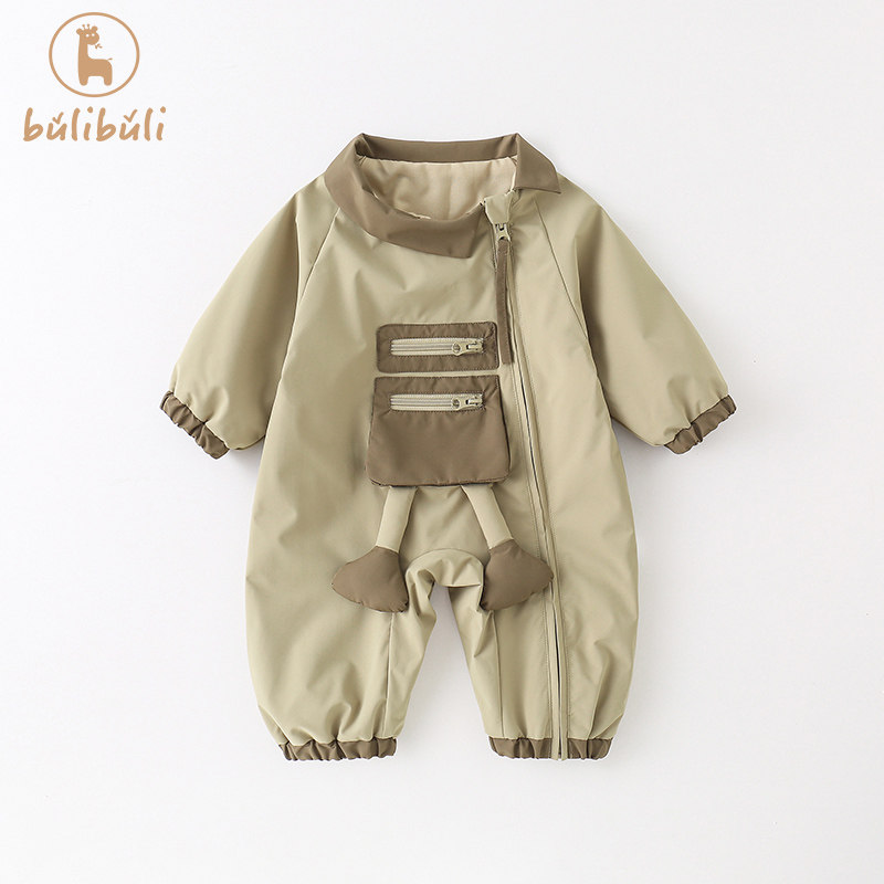 韩版婴儿秋装外套衣服男宝宝户外冲锋衣连体衣春秋季外出哈衣爬服