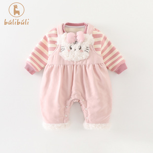 婴幼童背带裤套装秋冬装2025新款女宝宝一体绒卫衣秋冬衣服两件套