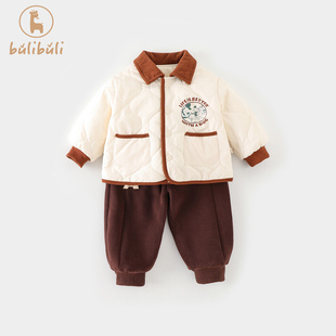 深秋男童套装秋冬款2025新款男宝宝薄棉外套裤子秋冬衣服两件套潮