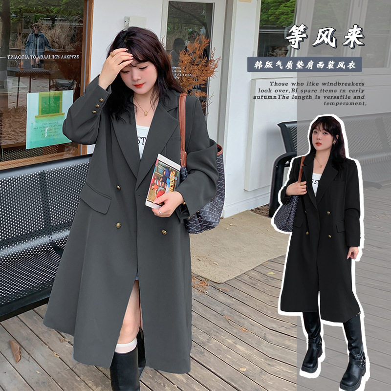 大码女春款新品韩版气质过膝中长款宽松显瘦西装风衣外套,女装/女士精品,风衣,淘宝优惠券,粉丝福利购,淘宝优惠卷