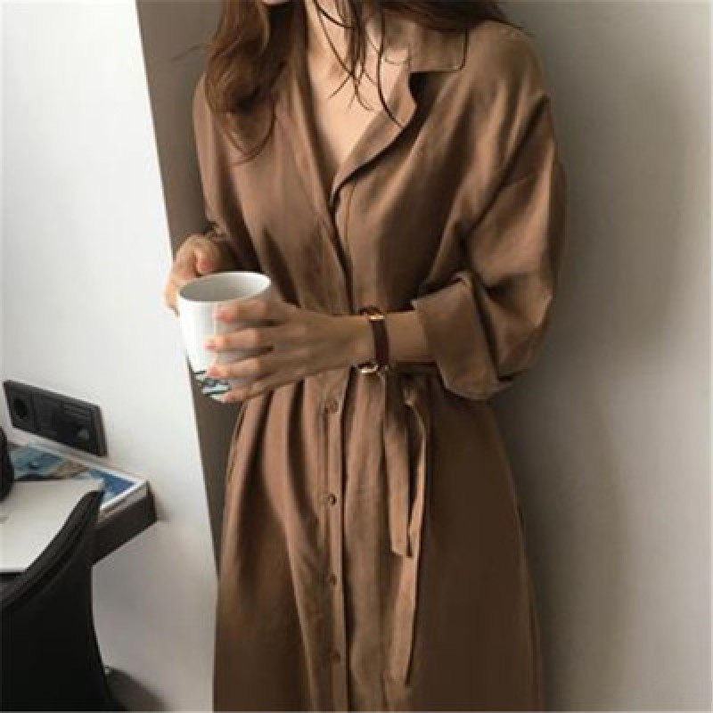 风衣外套女中长款秋季新款韩版港味宽松大衣系带收腰薄款反季清仓