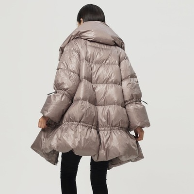 女新款羽绒服外套90白鸭绒造型a字型立领中长款加厚连帽保暖舒适