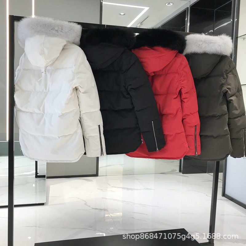 羽绒服拉链派克外套韩式毛领白鸭绒保暖雪尼尔连帽冬季加厚男女款