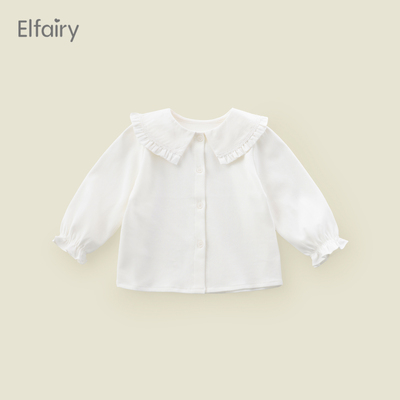 Elfairy宝宝秋装打底衫女童衬衣白色婴儿长袖T恤春秋儿童衬衫纯棉