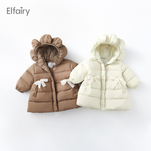 Elfairy女童中长款羽绒服儿童棉衣加厚保暖冬季宝宝连帽棉服冬装