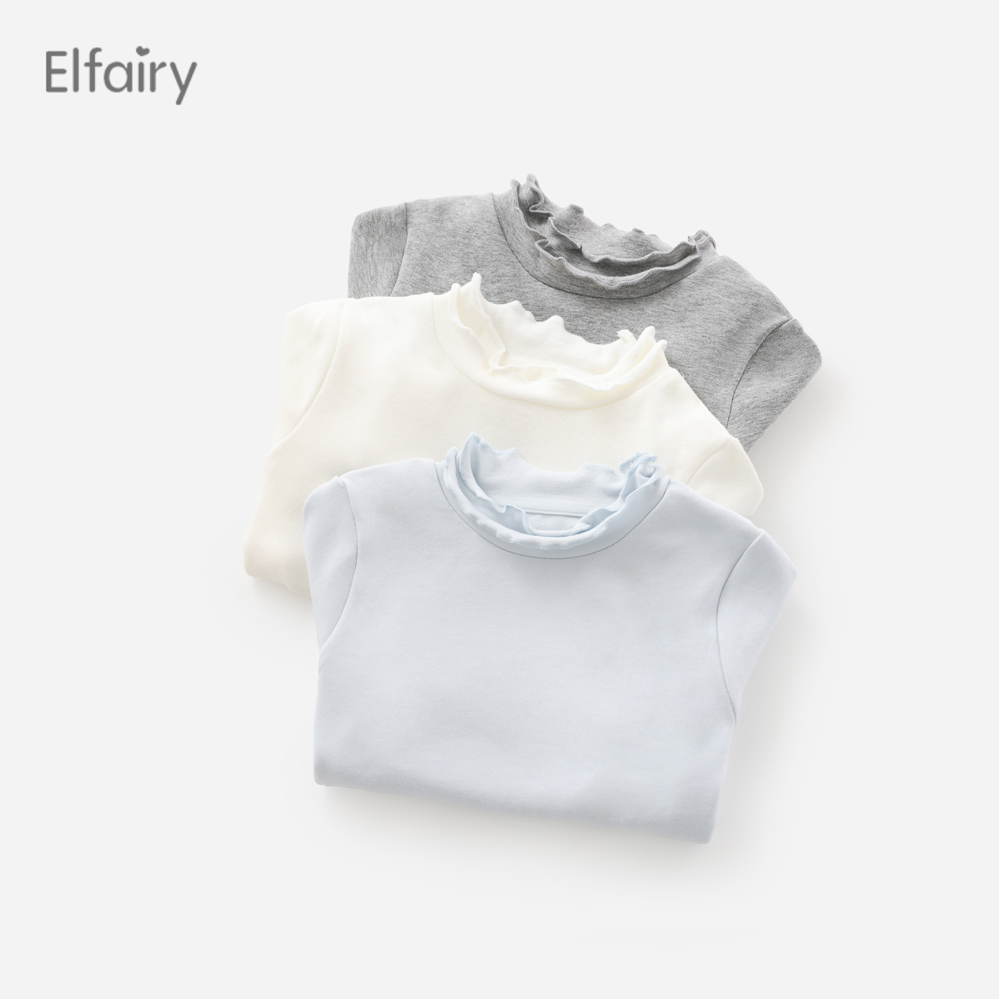 Elfairy儿童木耳边圆领打底衫Q弹