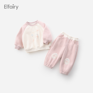子儿童两件套洋气 卫衣休闲裤 Elfairy女童可爱加绒套装 宝宝秋冬装
