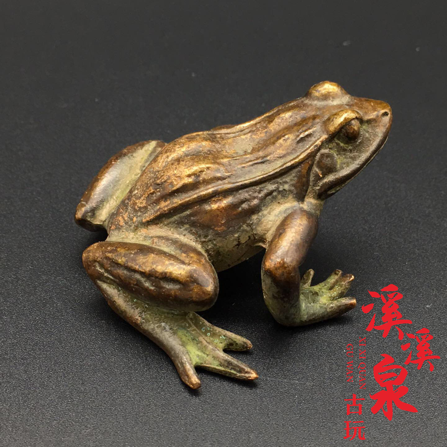 纯黄铜实心复古微雕青蛙小摆件迷你铜青蛙茶宠小摆件古玩杂项收藏