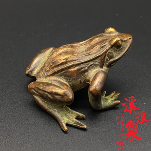 纯黄铜实心复古微雕青蛙小摆件迷你铜青蛙茶宠小摆件古玩杂项收藏
