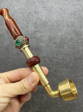 黄铜烟锅可拧开可过滤2.5口径手工男老式烟袋锅袋玛瑙烟斗烟具