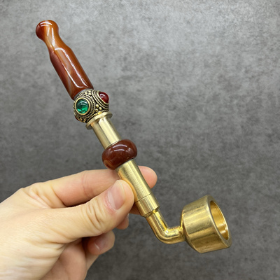 黄铜烟锅可拧开可过滤2.5口径手工男老式烟袋锅袋玛瑙烟斗烟具