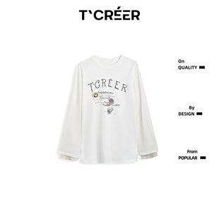 春季 T`CREER｜ 女圆领打底衫 小熊印花长袖 百搭上衣 溪溪清风
