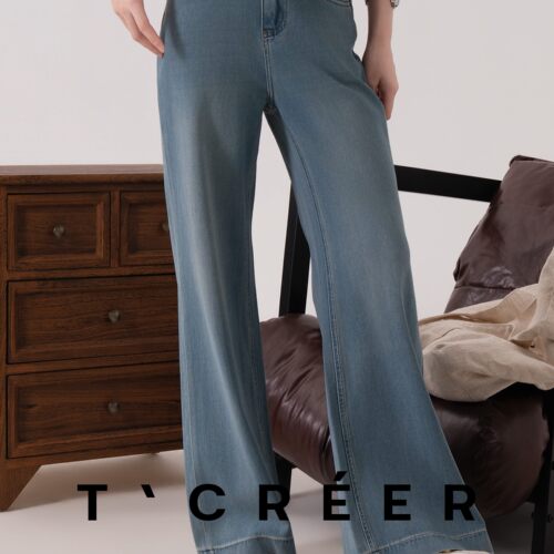 T`CREER｜ 云汐沉碧 高腰阔腿牛仔裤垂顺藏肉宽松修饰腿型裤装
