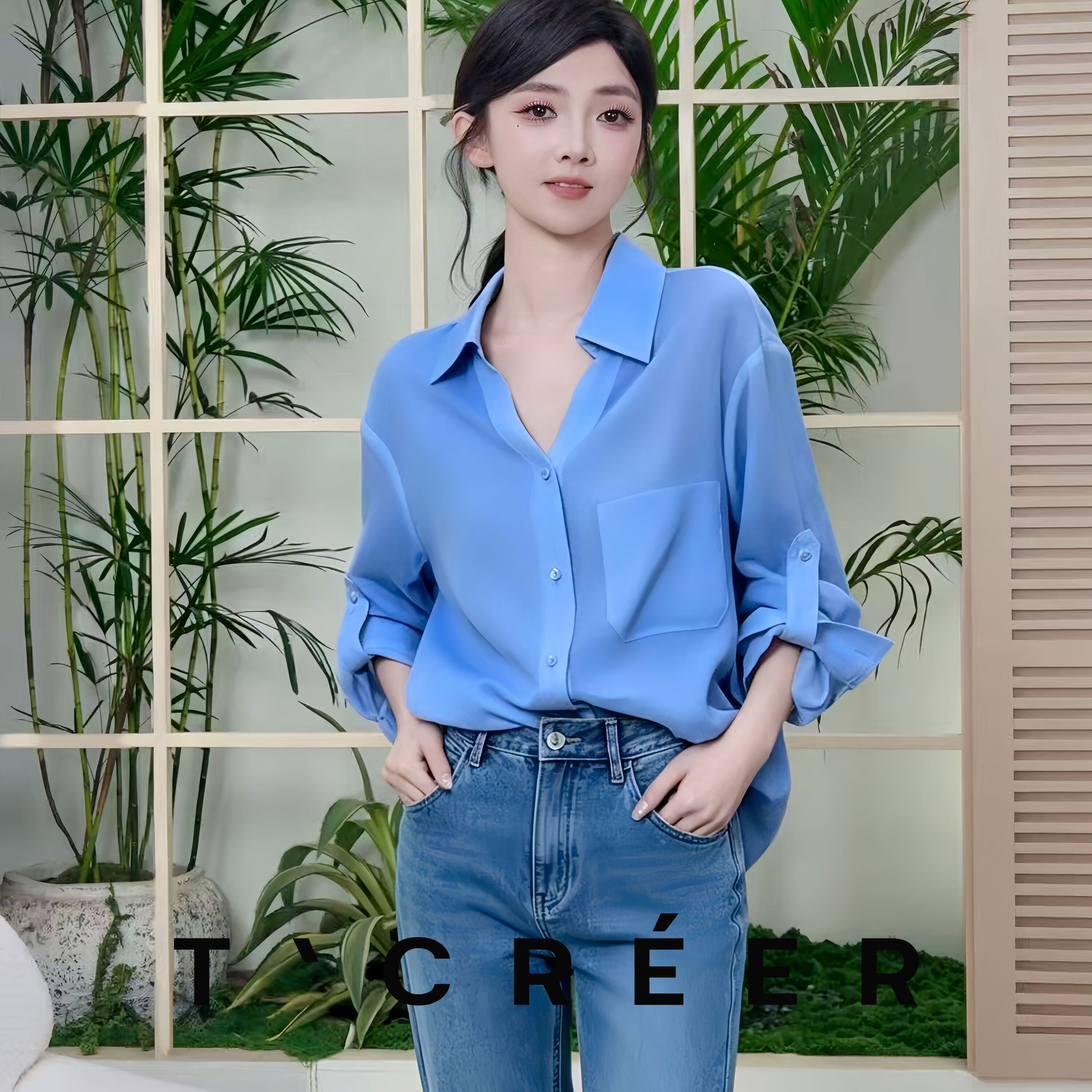 T`CREER｜【山青序夏】韩系薄荷绿薄款透气衬衫女宽松慵懒外搭