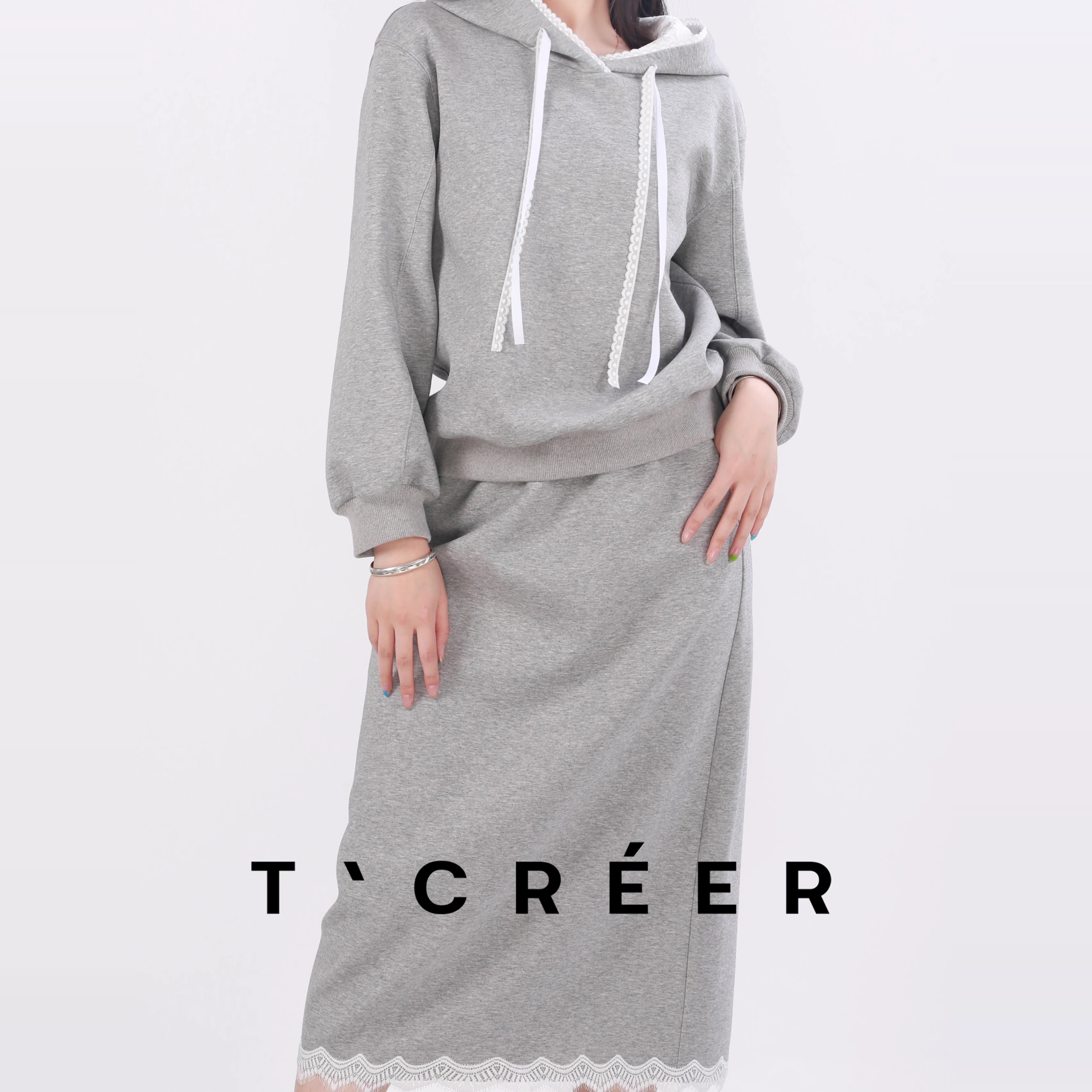 T`CREER｜【锦瑟悠悠】韩版设计感连帽卫衣套裙女早春新款