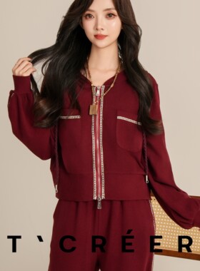 T`CREER｜【悦动旋律】秋季时尚休闲百搭双开拉链套装裤女