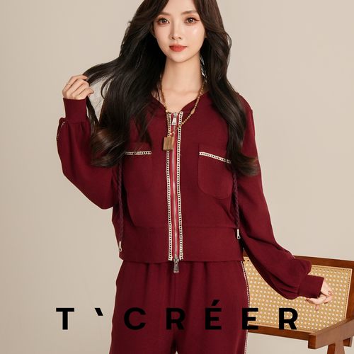 T`CREER｜【悦动旋律】秋季时尚休闲百搭双开拉链套装裤女