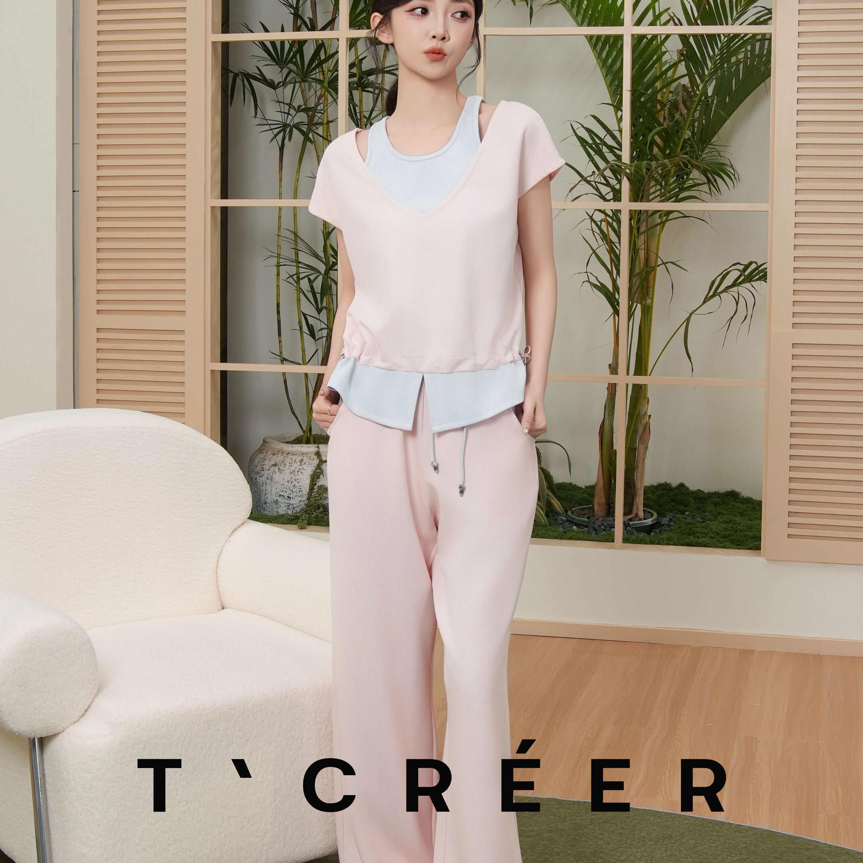 T`CREER｜【伊水芙蓉】休闲风假两件设计套装裤女夏季时尚运动