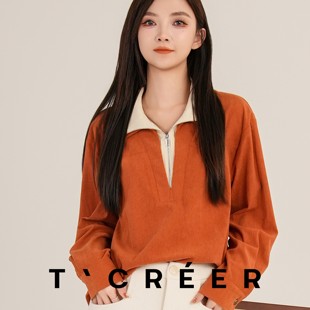 T`CREER｜【故里良辰】美式学院风撞色翻领修身上衣女