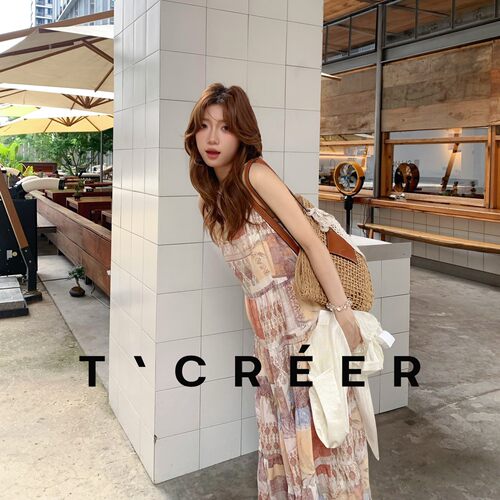 T`CREER｜嬉皮部落 波西米亚复古印花收腰飘逸吊带连衣裙女