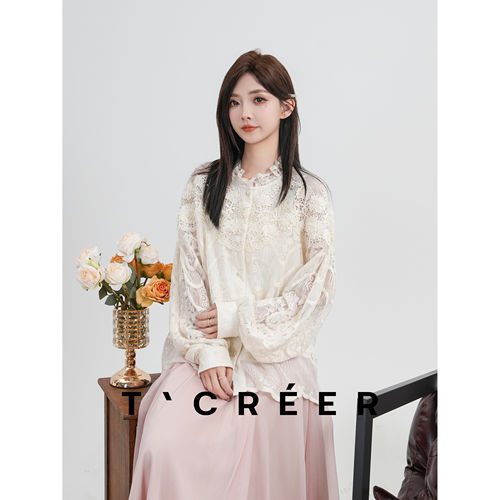 T`CREER｜【花间辞】重工蕾丝拼接衬衫女立体花朵刺绣温柔风显瘦