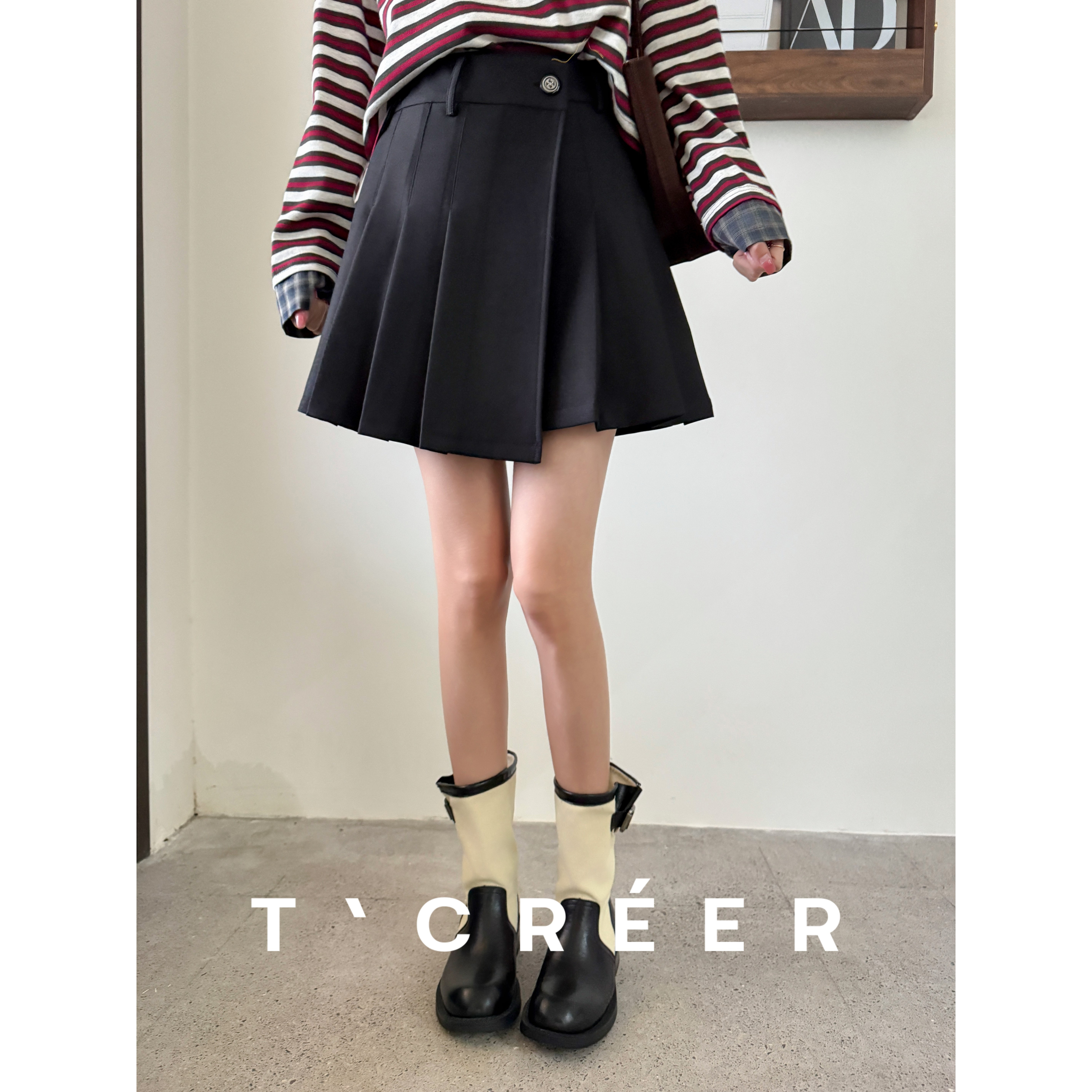 T`CREER｜ 【风铃悠悠】韩系学院时尚休闲高腰显瘦A字百褶裙女