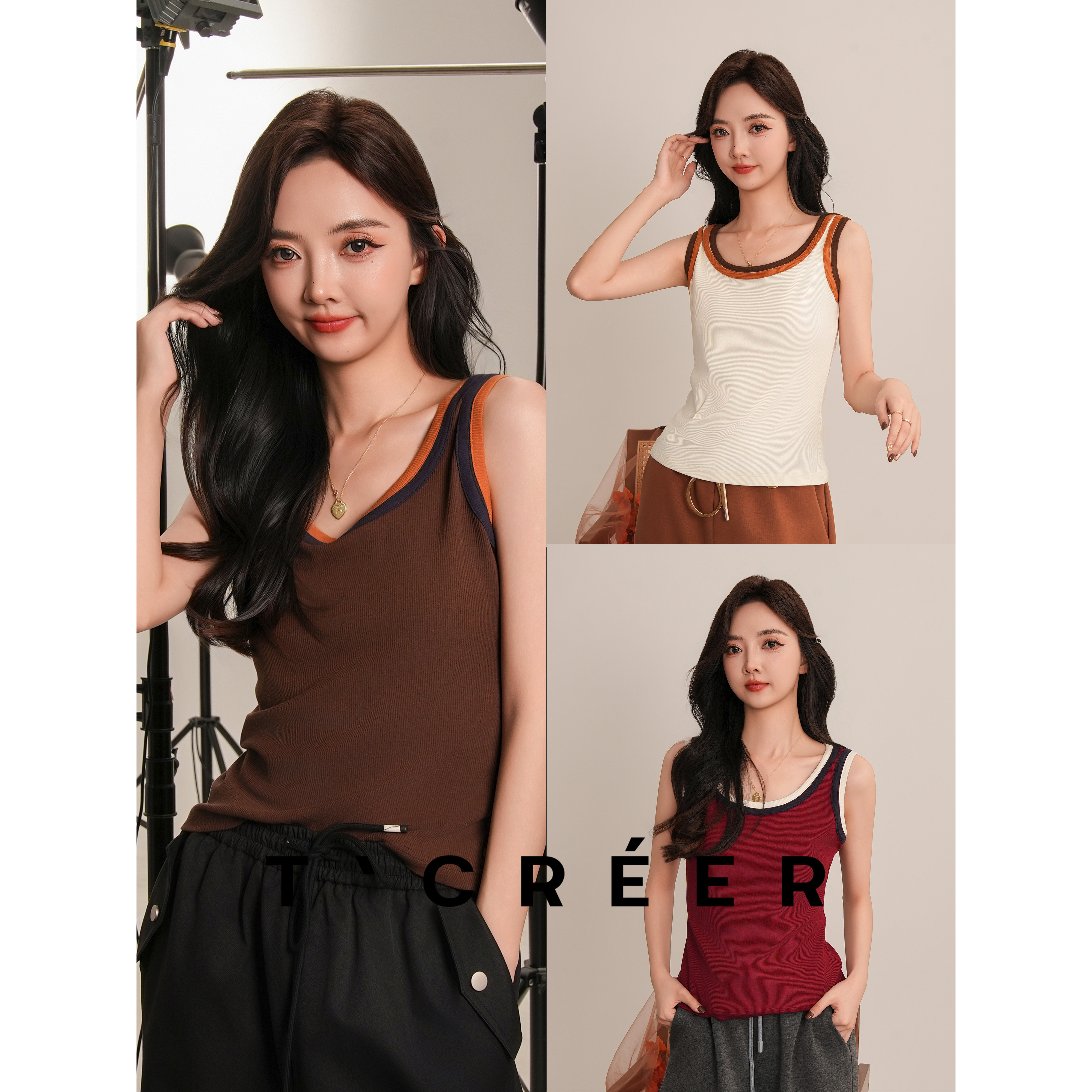 T`CREER｜ 【新风清律】韩系百搭撞色拼接无袖背心女