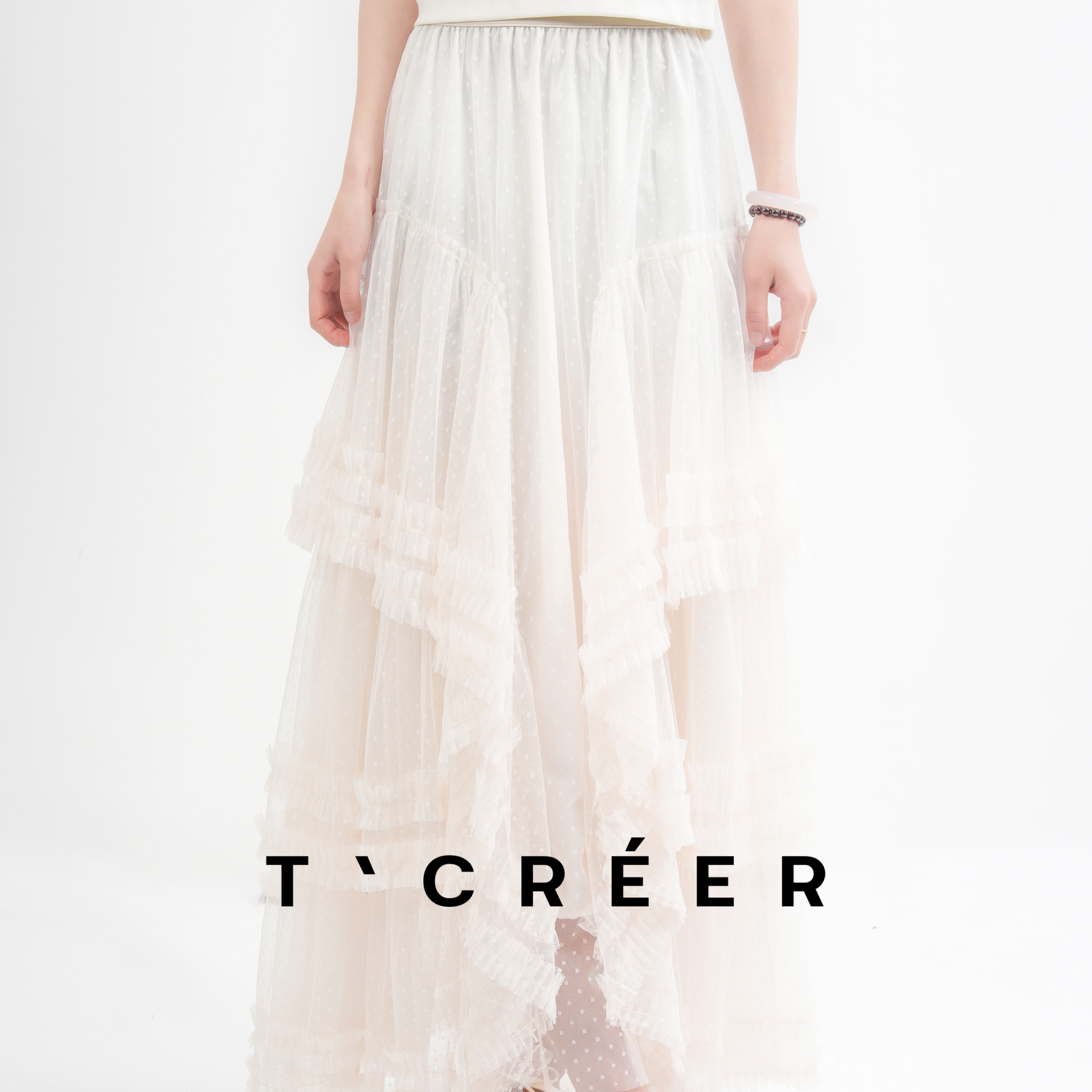 T`CREER｜【白茶清欢】温柔风不规则网纱白色蕾丝边半身裙女,女装/女士精品,上衣,淘宝优惠券,粉丝福利购,淘宝优惠卷