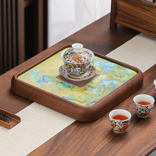 新中式排水式茶盘宋代美学储水式干泡台茶托茶台功夫茶具茶道托盘