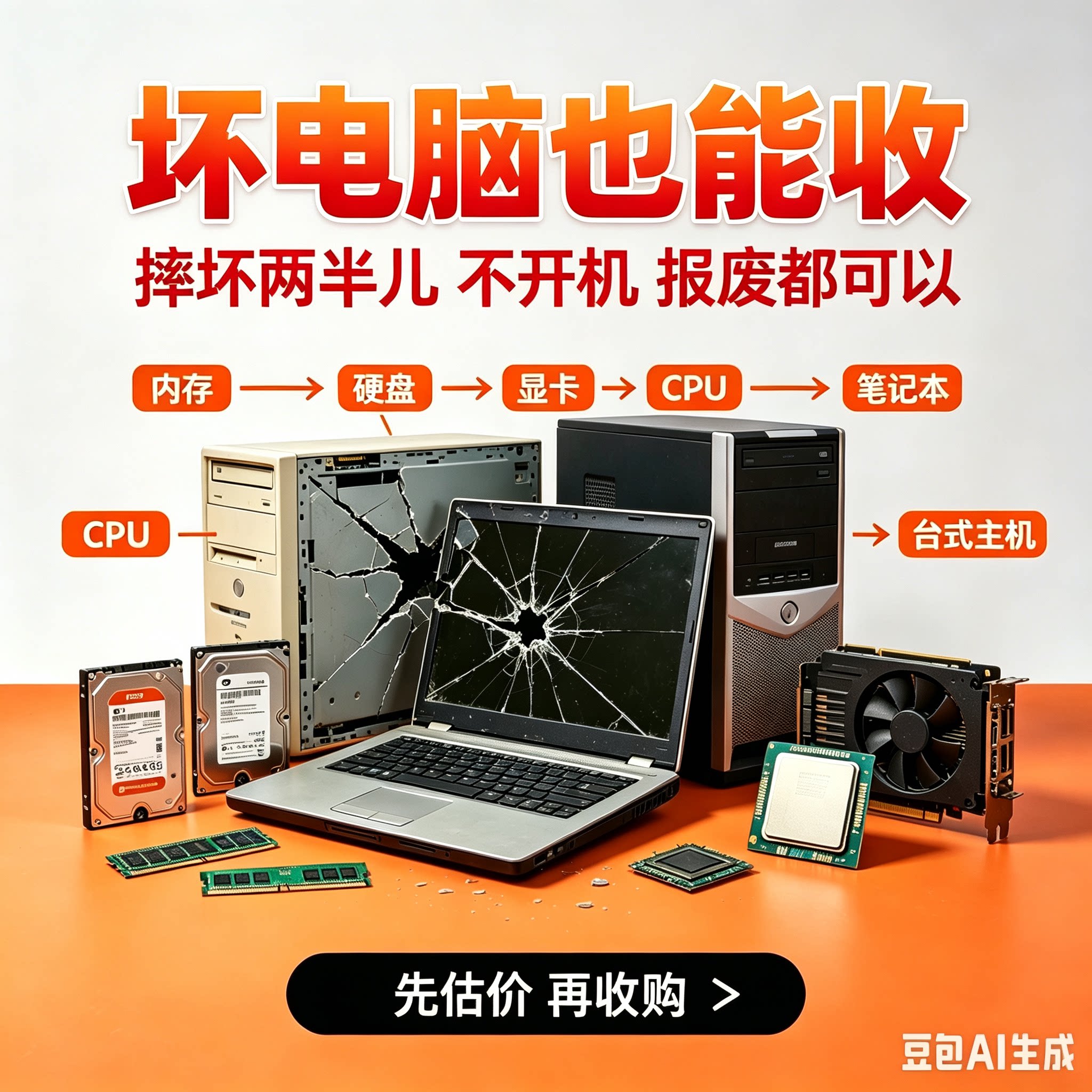 全国上门估价笔记本电脑蓝屏回台式机收内存硬盘显卡坏电脑