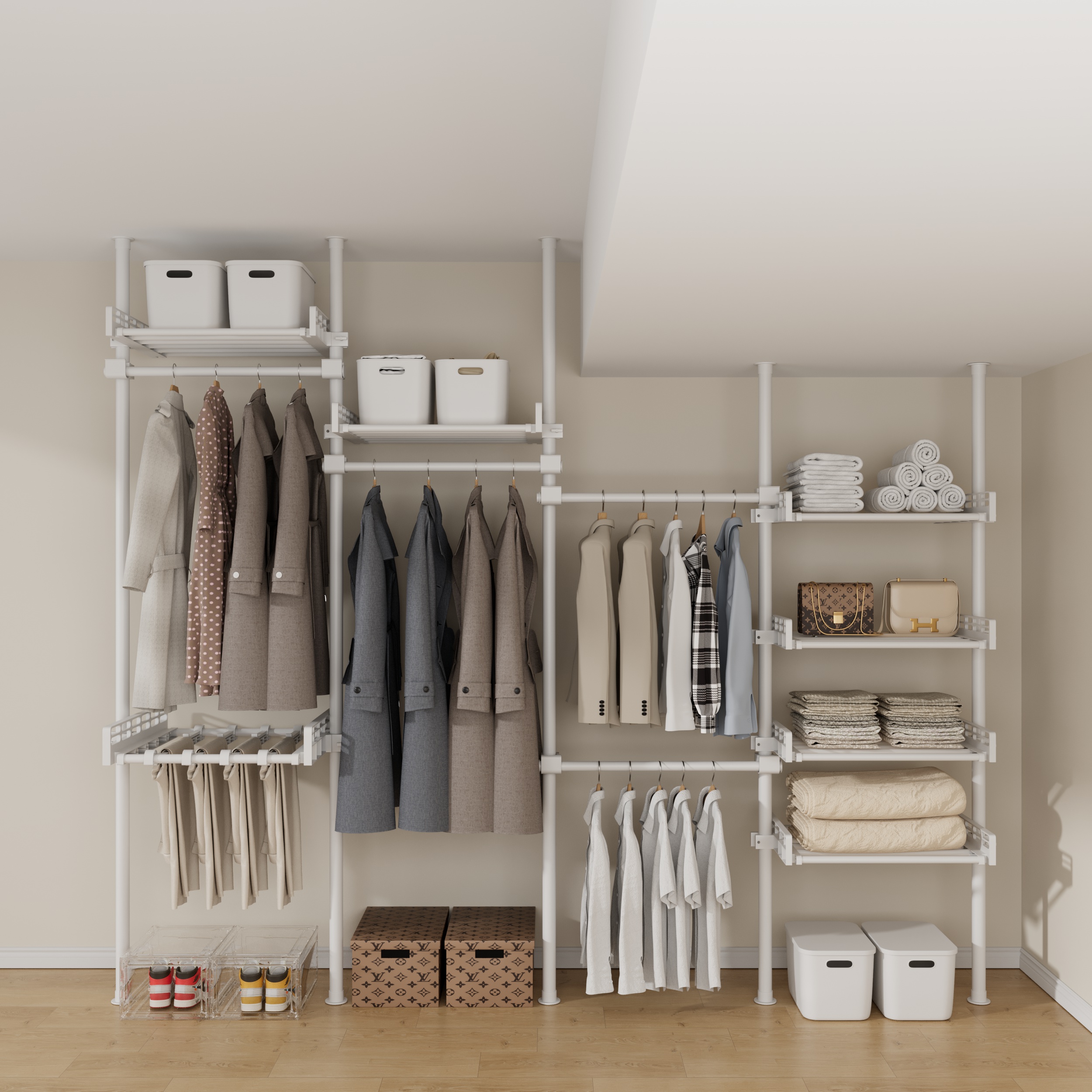 顶天立地置衣架卧室落地衣帽架家用免打孔伸缩衣柜支持定制晾衣架