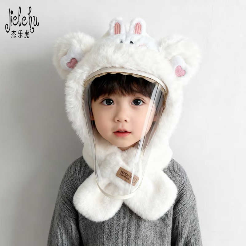 儿童帽子冬季男童女童防风面罩护耳套头帽宝宝保暖一体帽加厚围脖