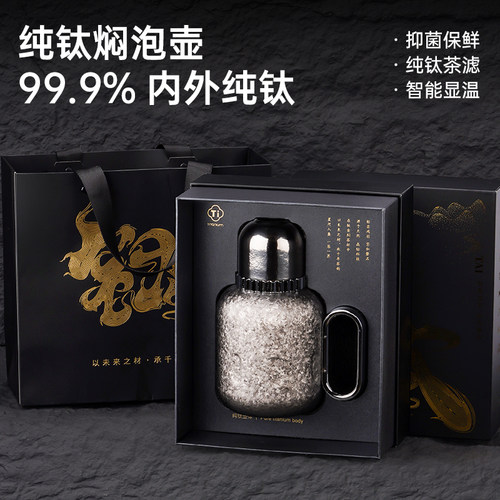 800ml大容量提梁壶机械温显按压磁吸内盖纯钛时尚轻奢焖泡壶