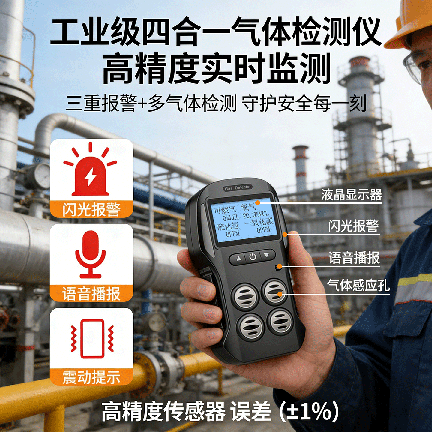 四合一气体检测仪器多功能氧气浓度测试有限空间一氧化碳空气检测