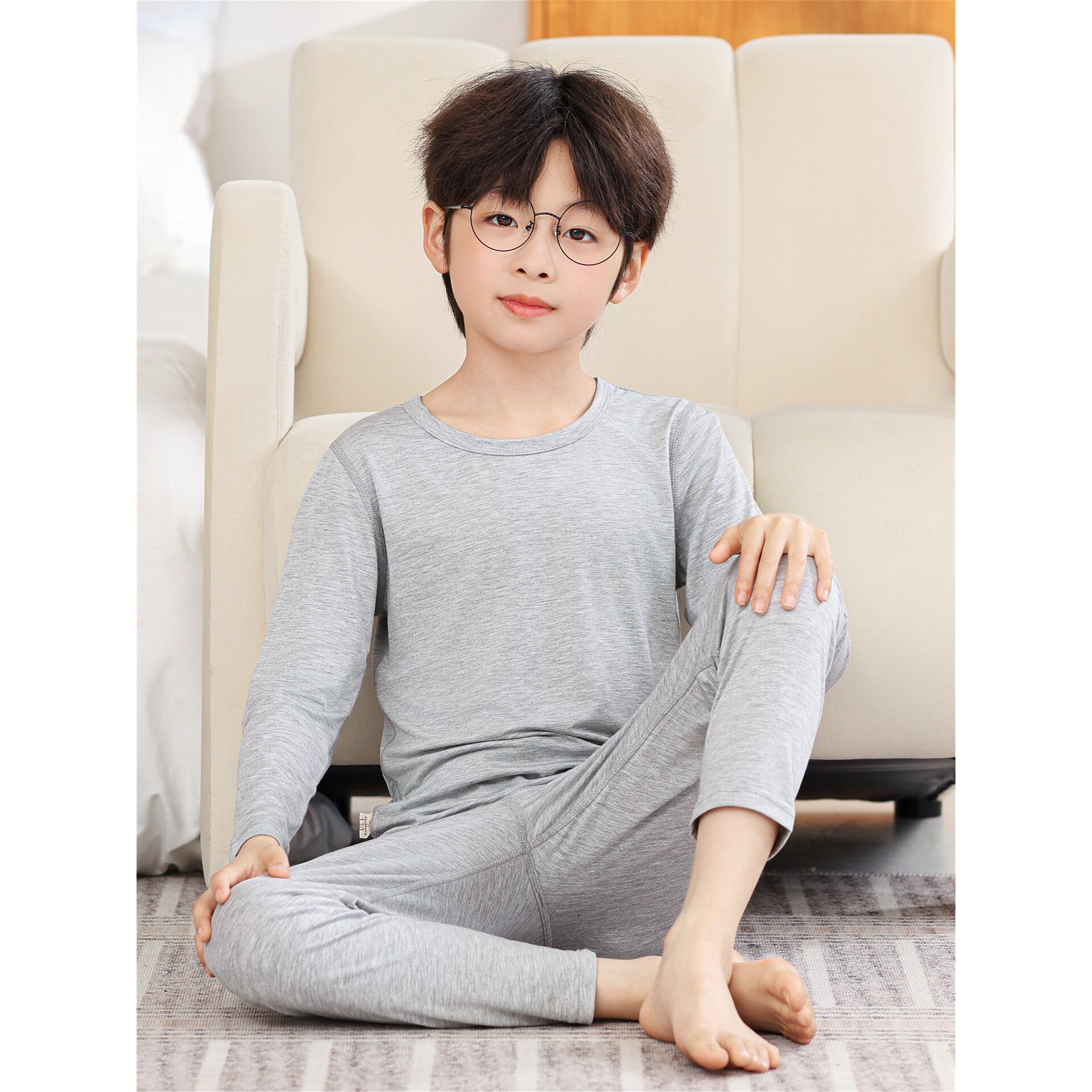 全棉无骨莫代尔儿童睡衣春秋长袖薄款男童家居服套装女童秋衣秋裤